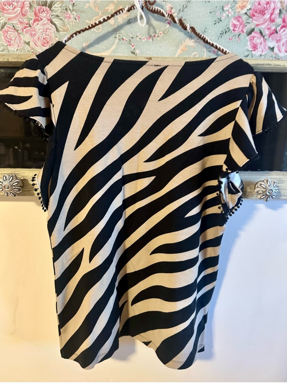 Ann Taylor Petite Zebra-Print Short Sleeve Top in Black and Cream